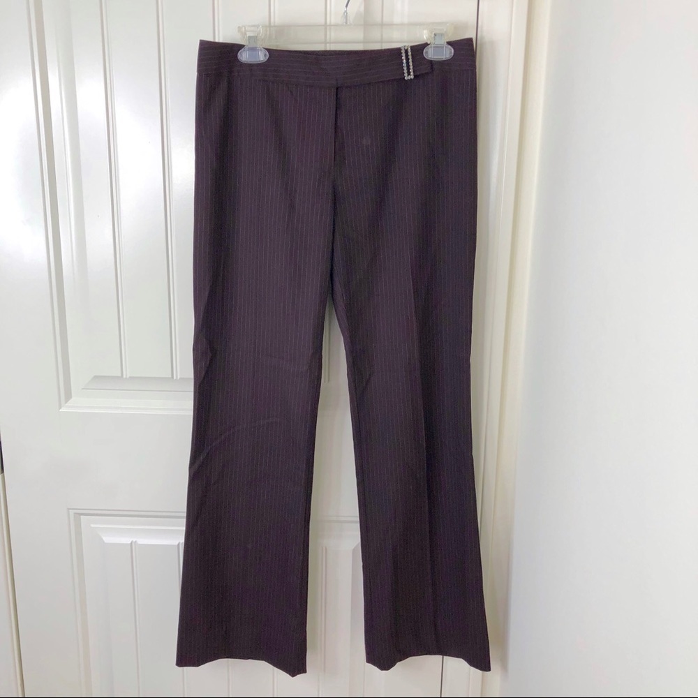 Laundry by Shelli Segal Wine Pinstripe Trouser Pants Slacks Size 6 Rhinestones